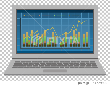 ノートパソコンとグラフのイラスト素材