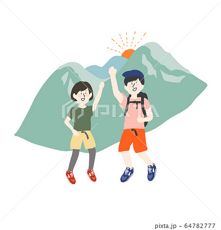 山登りをするカップルのイラスト素材