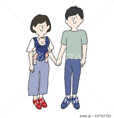 手を繋ぐ赤ちゃん連れの夫婦のイラスト素材 6477