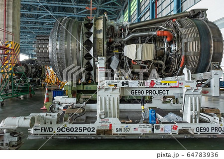 Bangkok Thailand,25 Apr 2020.Gas turbine or a jet engine is a power plant of aircraft to fly in the air.Disassembly engine during repair and maintenance. 64783936