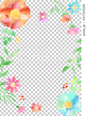 花と葉っぱ 水彩 縦フレームのイラスト素材