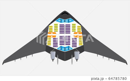 Seat Map of blended wing Passenger Airplane Vector 64785780