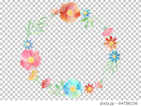 水彩の花 丸フレームのイラスト素材