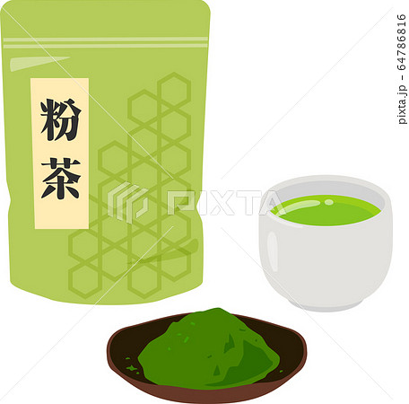 粉茶の茶葉とパッケージのイラスト素材