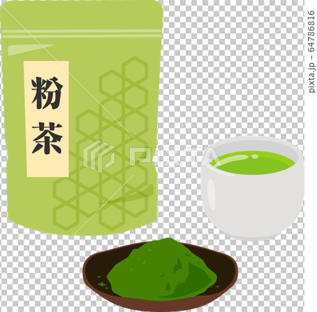粉茶の茶葉とパッケージのイラスト素材