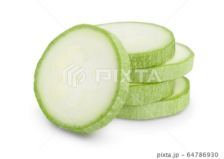 zucchini or marrow slices isolated on white background with clipping path and full depth of field zucchini or marrow slices isolated on white background with clipping path and full depth of field 64786930