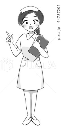 モノクロ 笑顔の看護師さんのイラスト5のイラスト素材