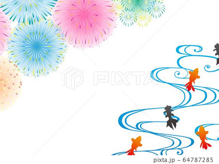 和柄花火と金魚と水紋 和柄花火と金魚と水紋 64787285