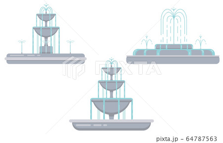 Flat vector fountain set with bowls, cascade and Flat vector fountain set with bowls, cascade and 64787563