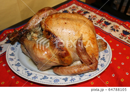 家庭の祝宴：ローストチキンと色彩が奏でる食の詩情 64788105