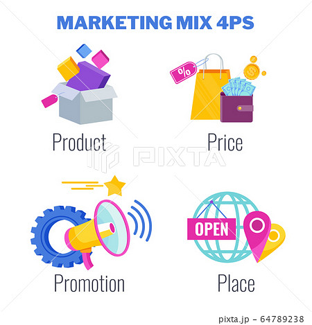Four 4 PS marketing mix infographic flat vector illustration scheme 64789238