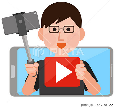 ユーチューバー 動画配信者 男性 スマホ イラストのイラスト素材