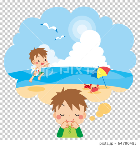 A boy looking forward to going swimming on a summer vacation trip 64790483