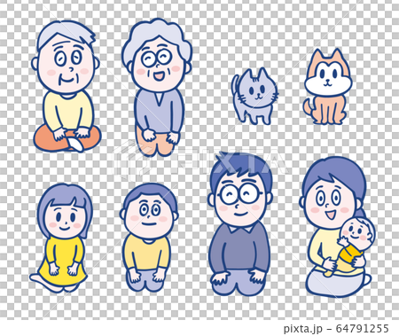 家族だんらん_一人ずつ_笑顔_青_Family,One by one,blue_CMP002 64791255