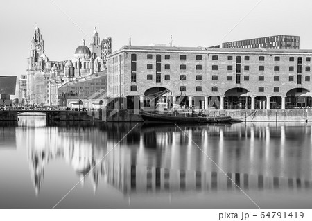 Albert Dock reflections monochrome 64791419