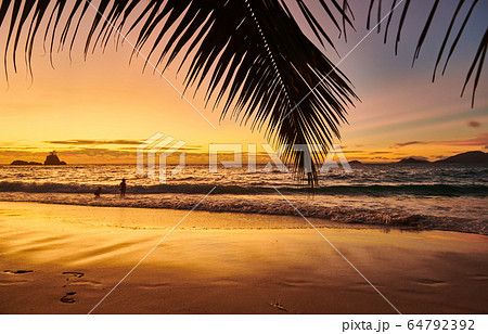 Beautiful sunset at Seychelles beach Beautiful sunset at Seychelles beach 64792392