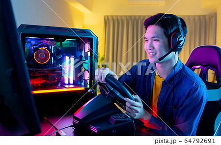 cybersport gamer play car racing cybersport gamer play car racing 64792691