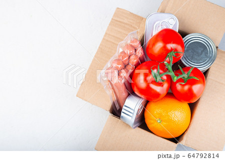 Carton box with food, food donation or delivery  64792814