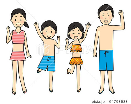 illustration of family members with swimsuits 64793683