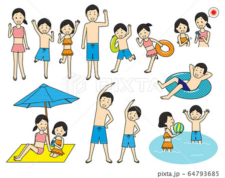 illustration of family members with swimsuits 64793685