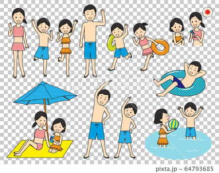 illustration of family members with swimsuits 64793685