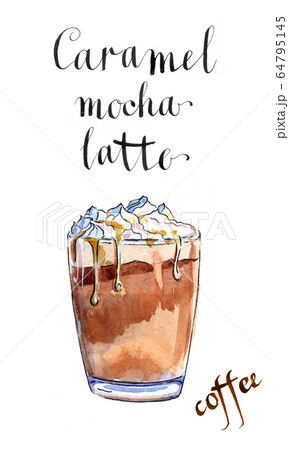 Glass of caramel latte coffee with whipped cream Glass of caramel latte coffee with whipped cream 64795145