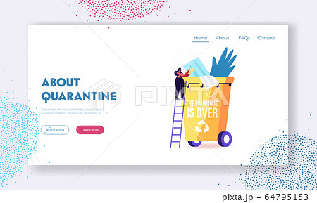 Quarantine Home Isolation Finish Landing Page Template. Female Character Stand on Ladder Throw Out Medical Mask into Huge Litter Bin with Recycling Sign. Coronavirus End. Cartoon Vector Illustration Quarantine Home Isolation Finish Landing Page Template. Female Character Stand on Ladder Throw Out Medical Mask into Huge Litter Bin with Recycling Sign. Coronavirus End. Cartoon Vector Illustration 64795153