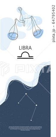 Zodiac background. Constellation Libra. The element is air. One line. Zodiac background. Constellation Libra. The element is air. One line. 64795402
