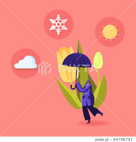 Cold And Freezing Spring Weather Concept Tiny のイラスト素材