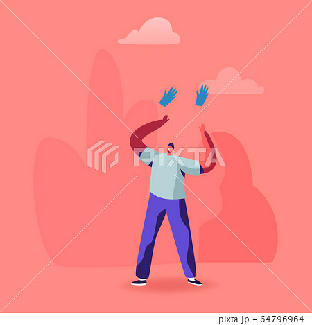 Happy Male Character Throw in Air Useless Medical Gloves Celebrate Covid19 Pandemic Finish. Coronavirus Quarantine End Concept. Happiness, Freedom, Stop Lockdown, Victory. Cartoon Vector Illustration 64796964