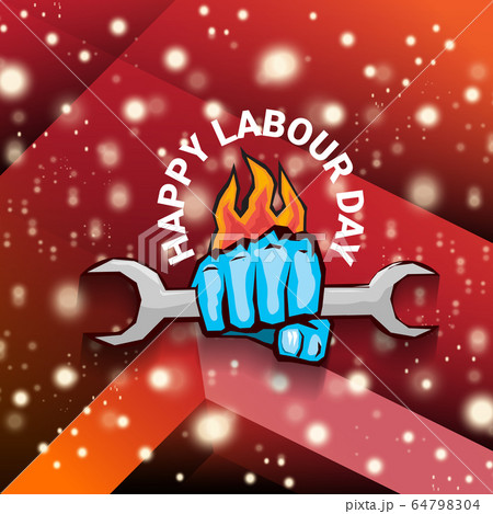 1 may Happy labour day vector label with strong protest fist isolated on red background with rays. vector happy labor day background or banner with man hand. workers may day poster 1 may Happy labour day vector label with strong protest fist isolated on red background with rays. vector happy labor day background or banner with man hand. workers may day poster 64798304