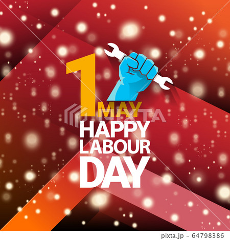 1 may Happy labour day vector label with strong protest fist isolated on red background with rays. vector happy labor day background or banner with man hand. workers may day poster 1 may Happy labour day vector label with strong protest fist isolated on red background with rays. vector happy labor day background or banner with man hand. workers may day poster 64798386