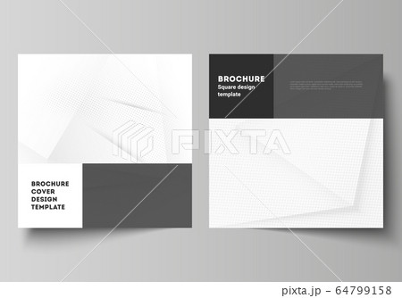 Vector layout of two square covers design templates for brochure, flyer, magazine, cover design, book design, brochure cover. Halftone effect decoration with dots. Dotted pop art pattern decoration. 64799158