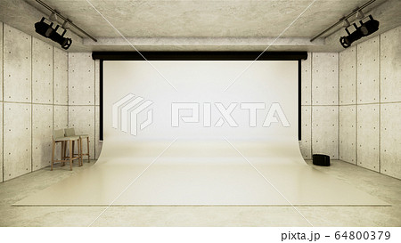 Studio - Modern Film Studio with white Screen. 3D Studio - Modern Film Studio with white Screen. 3D 64800379