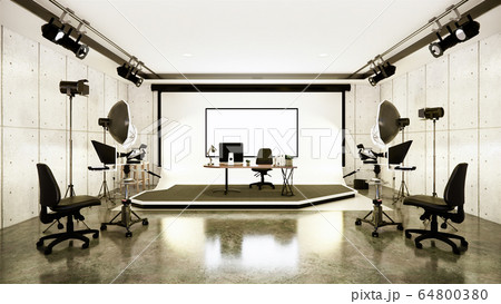 Studio - Modern Film Studio with white Screen. 3D 64800380
