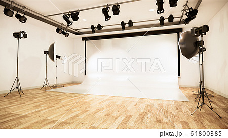 Studio - Modern Film Studio with white Screen. 3D 64800385