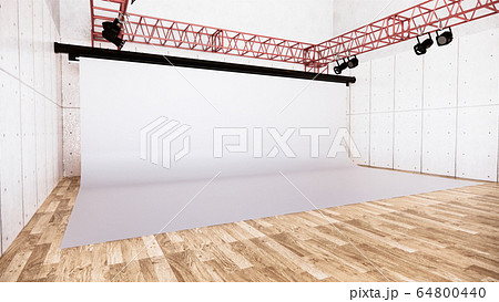 Studio - Modern Film Studio with white Screen. 3D Studio - Modern Film Studio with white Screen. 3D 64800440