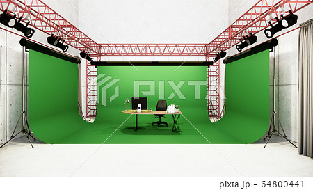 Studio - Modern Film Studio with white Screen. 3D 64800441