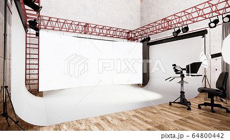 Studio - Modern Film Studio with white Screen. 3D 64800442