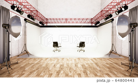 Studio - Modern Film Studio with white Screen. 3D 64800443