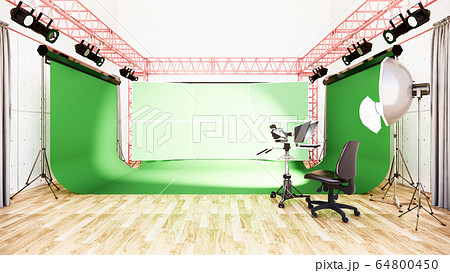 Studio - Modern Film Studio with white Screen. 3D Studio - Modern Film Studio with white Screen. 3D 64800450