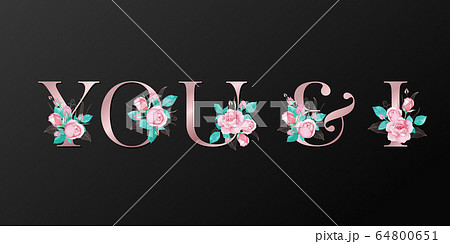 Alphabet letter with pink rose watercolor Alphabet letter with pink rose watercolor 64800651