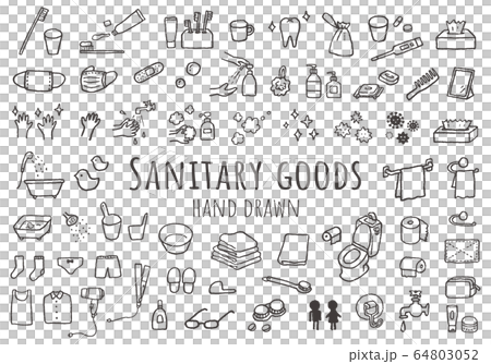 Set of hand drawn icons for toiletries and hygiene products 64803052