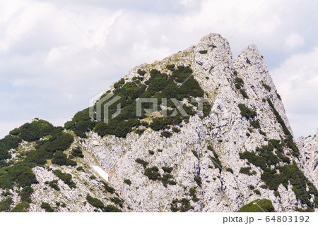 Strichkogel mountain summit between Grosser Donnerkogel and Angerstein in Alps, Gosau, Gmunden district, Upper Austria federal state, sunny summer day, clear blue sky 64803192