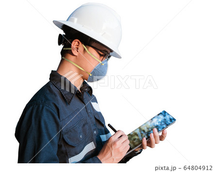 Asian Engineer wearing face mask N95 protect 64804912