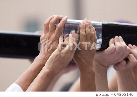 Hands of the participants of the 893rd Myoken 64805146