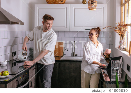happy family at home in the morning 64806850