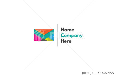 Vector logo on which an abstract image of an envelope composed of colored geometric shapes in which you can see the outline of the letter M. 64807455