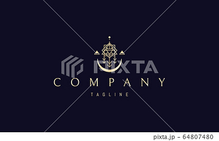 Vector golden logo on which an abstract image of an alchemical symbol and the moon. Vector golden logo on which an abstract image of an alchemical symbol and the moon. 64807480