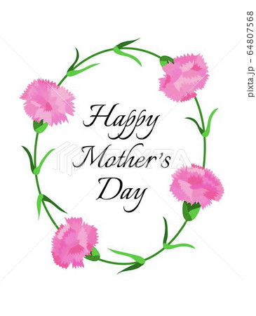 Mothers day card with pink carnation flowers and greeting text. Floral oval wreath for holiday Mothers day card with pink carnation flowers and greeting text. Floral oval wreath for holiday 64807568